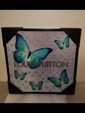 Lux Logo Turquoise Butterfly  Glam Lux Wall Decor Acrylic Glass Wall Art
